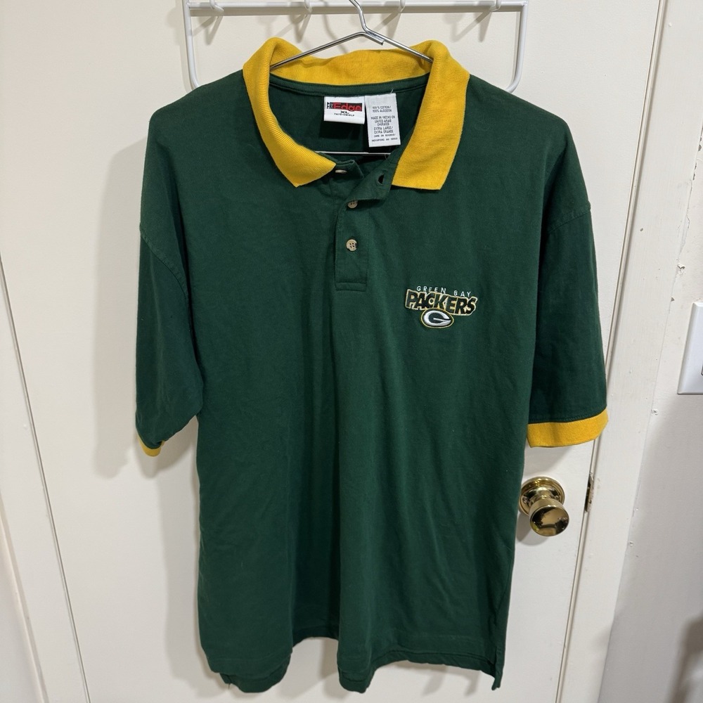 Vintage 90s Green Bay Packers Polo Shirt Mens XL The Edge Green Short Sleeve NFL